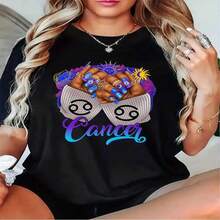 1 pieza de playera  para hombre y mujer, 100% algodón puro, cuello redondo casual con estampado, manga corta transpirable para uso diario. Símbolo del signo de Acuario y dise?o de u?as para mujer - Negro - Ver 2