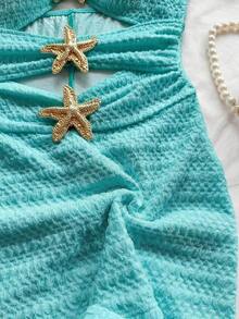 Mono de mujer con decoración de estrella de mar hueca, adecuado para fiesta y uso en casa - Agua verde azul - Ver 6