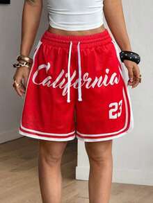 Pantalones cortos deportivos negros de malla transpirable para mujer, ropa deportiva de primavera/verano - Rojo 2 - Ver 6