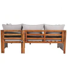 Garden Lounger Set (3 Pieces), Acacia Wood Frame, Grey Rope Armrests, L-Shaped Garden Furniture Set With Adjustable Legs, 2 Two-Seater Armchairs And 1 Table (Previous Reference: HW24015AAA) - 灰色 - 查看 10