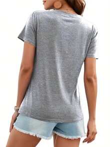 Talla grande - talla extra grande - camiseta de mujer, hecha de algodón puro, tela ligera y transpirable, diseño de cuello redondo, diseño estampado, corte de manga corta, adecuada para primavera y verano. - Gris Claro - Ver 2