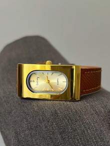 Este reloj presenta una correa de cuero PU elegante y cómoda, adecuada tanto para hombres como para mujeres. Es un reloj casual de estudiante que se puede usar para fiestas, festivales, reuniones, bodas y uso diario. Es el mejor regalo para la temporada de regreso a clases, la temporada de graduación y el Día de Acción de Gracias para las mujeres. - Dorado - View 3