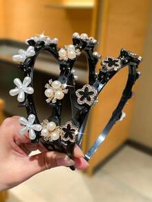 3件組女款奢華仿珍珠與水鑽雙層鬆弛髮箍，防滑齒設計，髮飾，適合休閒日常使用髮帶頭箍 - 彩色 - 查看 3