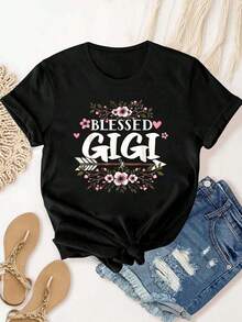 Camia de Mujer 100% Algodón B-Lessed Gi-Gi Grandma Life Flower para el Día de la Madre 2025, Camia de Verano para Mujer, Transpirable y Cómoda - Negro - Ver 6