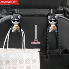 1/2/3个装 时尚奶茶猫2D汽车座椅挂钩，隐藏式后座储物挂钩，时尚设计，多功能亚克力汽车配件，可用于收纳包包、水瓶，耐用座椅挂钩，汽车后座储物 - 彩色 - 查看 3