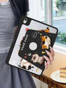 One Item: Tri-Fold Rotating Stand Acrylic Case Compatible With IPad, Cute Cartoon Cat Design, Full Coverage, Non-Magnetic Shockproof, Suitable For 11th /10th /Air 2026/Pro 11/13-Inch Models. Perfect For Students/Office Workers/Daily Commuters. - Black - View 5