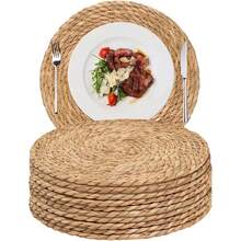Manteles individuales redondos tejidos a mano, 11.8 pulgadas, juego de 4, incluye bandeja, antideslizante, resistente al calor, decoración de mesa perfecta para ti! (La materia prima de este producto es ratán natural, algunos defectos son normales y no afectan el uso normal) - Ver 9