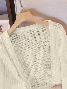 Áo khoác cardigan dệt kim tay dài cổ chữ V khoét lỗ dáng rộng dành cho nữ, thích hợp mặc mùa hè. - Màu be - Xem 3