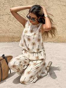Frenchy 2 piezas Conjunto de top sin mangas y pantalones para mujer, de moda para el verano - Albaricoque - Ver 5