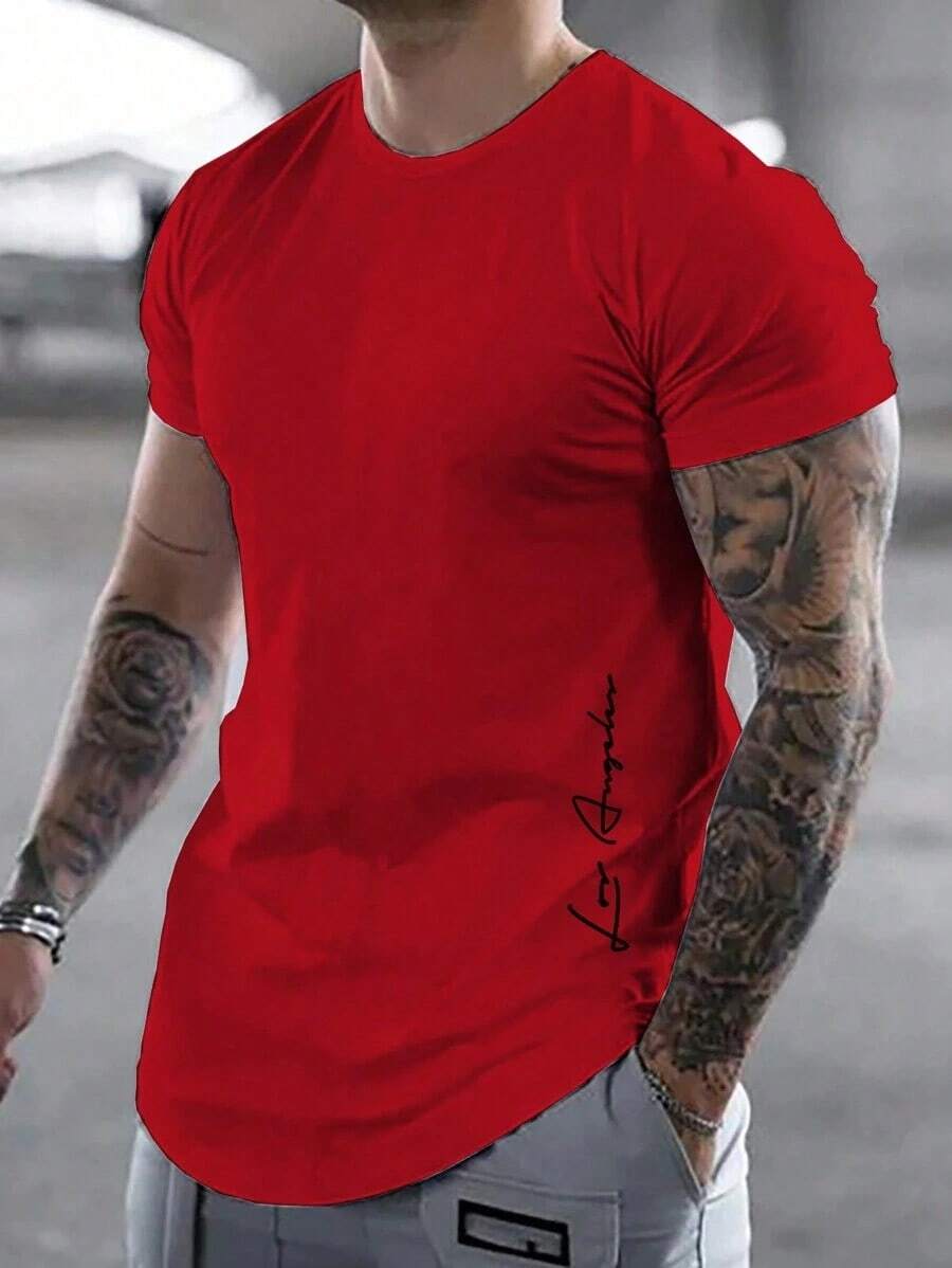 Manfinity LEGND Men's Letter Print T-Shirt - Burgundy - View 1