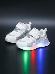 New Style Kids' Light-Up Glowing Skate Shoes, Casual White Sneakers For Boys And Girls Students - Beige - View 8