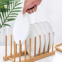 1 chiếc giá đựng chén đĩa bằng gỗ, kệ đựng đồ nhà bếp, có thể đựng đĩa, bát, cốc, nắp nồi và thớt, cũng có thể dùng làm giá sách, đồ dùng nhà bếp gia đình - Màu gỗ - Xem 5