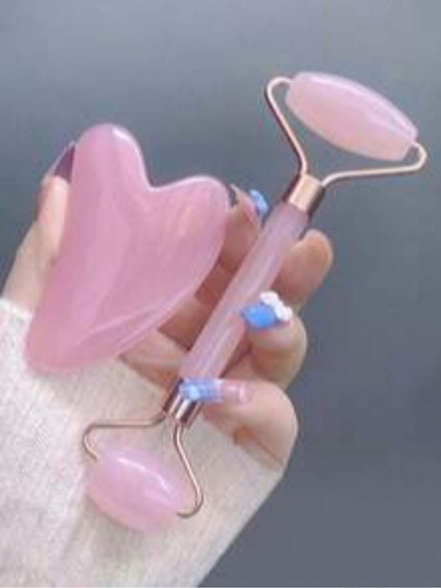 2PCS Facial Massage Tool Set, ABS Resin Face Roller And Scraping Board Kit, Lightweight Durable Material For Daily Skincare Routine, Smooth Surface For Gentle Skin Massage, Helps Relax Muscles And Improve Skin Appearance, Suitable For Face, Neck, Body And Back Use, Easy To Clean And Portable Design, Perfect For Home Spa, Self Care, Beauty Routine And Travel Use, Available In Pink And White Colors, Ideal Gift For Women, Friends, Birthdays And Holidays - 粉色 - 查看 1