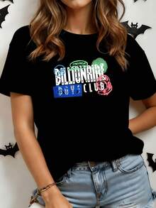 Colores vibrantes y letras llamativas que simbolizan la energía creativa la libertad de pensamiento y la conexión entre personas modernas camiseta de mujer casual cómoda para uso diario y reuniones urbanas - Negro - Ver 1