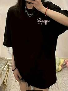 New T-Shirt, 100% Cotton, Machine Washable, Suitable For Spring, Summer And Autumn, Casual Style, Comfortable Fit, Modern Design, Versatile For Daily Use, Soft Fabric, Style A. - 黑色 - 查看 2