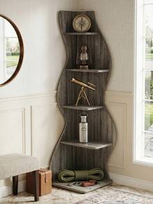 Modern Minimalist 5-Layer Corner Bookshelf, Corner Bookshelf, Display Cabinet, Shelving Unit, Open Storage, For Living Room, Study, And Bedroom. Multifunctional Storage Shelf. Easy To Install. - 灰色 - 查看 5