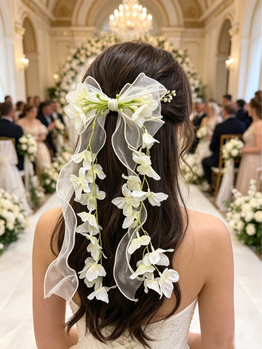 1件時尚新款蝴蝶結流蘇彈簧髮夾,輕奢優雅經典,適合女性日常外出、婚禮、度假與休閒穿搭,髮飾髮夾 - 彩色 - 查看 1