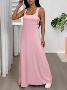 Vestido casual sin mangas con cuello asimétrico para mujer, vestido de verano con sujetador incorporado, color amarillo crema - Rosa Pálido - Ver 11