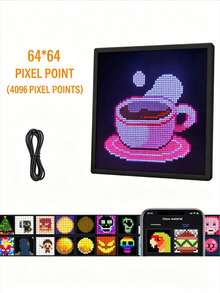 Luz de noche con pantalla de píxeles LED de 64x64 - Arte de píxeles programable, control de aplicación, animaciones creativas, texto divertido, reloj digital y características de decoración de juegos - Excelente para decoración de escritorio/pared, festivales y celebraciones - Complemento USB - Ver 11