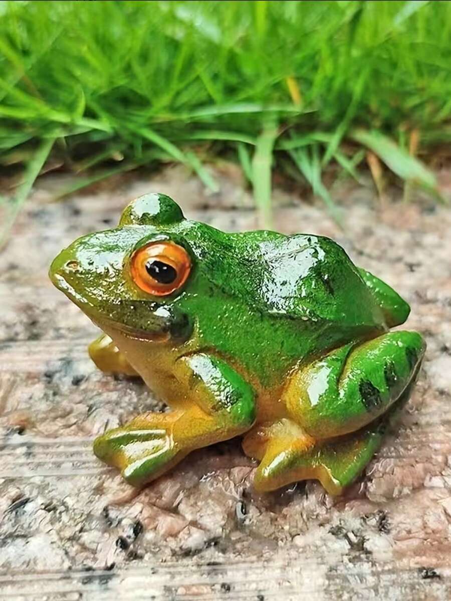 1個樹脂青蛙小雕像，迷你樹脂動物，微型動物模型，適用於仙女花園裝飾、盆栽多肉植物裝飾配件、景觀美化及戶外微型裝飾雕像，隨機款式