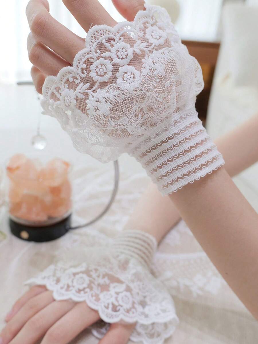 1 对女士布艺喇叭形装饰袖口,适合搭配服装和派对装饰 - 白色-236 - 查看 1