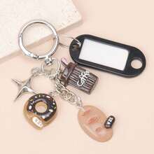 1pc Unisex Funny Simulated Food Toy Coffee Cup, Transparent Bread & Donut Resin Pendant Charm, Detachable Black Tag, 4-Pointed Star Keychain Bag Accessory - Multicolor - View 2