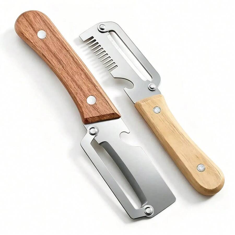 [Summervibes]Multi-Functional Vegetable Peeler Kitchen, Ultra-Stainless Steel Blade With Wooden Handle And Bottle Opener, Vegetables Or Fruits That Need To Be Peeled (2 Pcs) - 2pcs - 查看 1