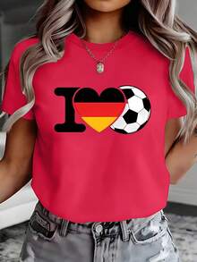 Women's T-Shirt With German Flag And Football Design - Germany National Team, Round Neck, Short Sleeve, Ideal For Events And Casual Wear - Garment Of German Pride - 鮮紅色 - 查看 7