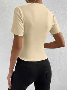 Camiseta con cuello de tortuga fruncida - Albaricoque 2 - Ver 2