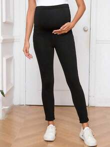 Maternidad Jeans ajustados desgarro de talle alto - Negro - Ver 8