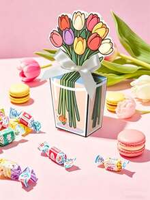 10個3D花卉山頂盒附緞帶,鬱金香花束派對零食盒 - 迷你禮品袋,適用於派對贈品、生日、婚禮、母親節、餅乾、糖果和萬聖節 - A - 查看 6