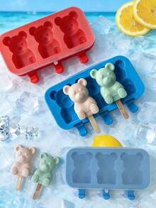 Household DIY Ice Cream Silicone Mold, Summer Three-In-One Multi-Grid Cartoon Bear Ice Pop Mould With Enough Wooden Sticks Attachment, Smooth Surface Easy Release Washable Freezer Kitchen Tool, Stable Structure Not Easy To Deform Daily Cooking Accessory, Perfect For Making Fresh Summer Cold Snacks, Ideal Matching Supply For Family Leisure Time, Outdoor Picnic Activity And Traditional Holiday Party, Warm Practical Household Goods For Independence Day Season - 藍色 + 50 根木棍 - 查看 5