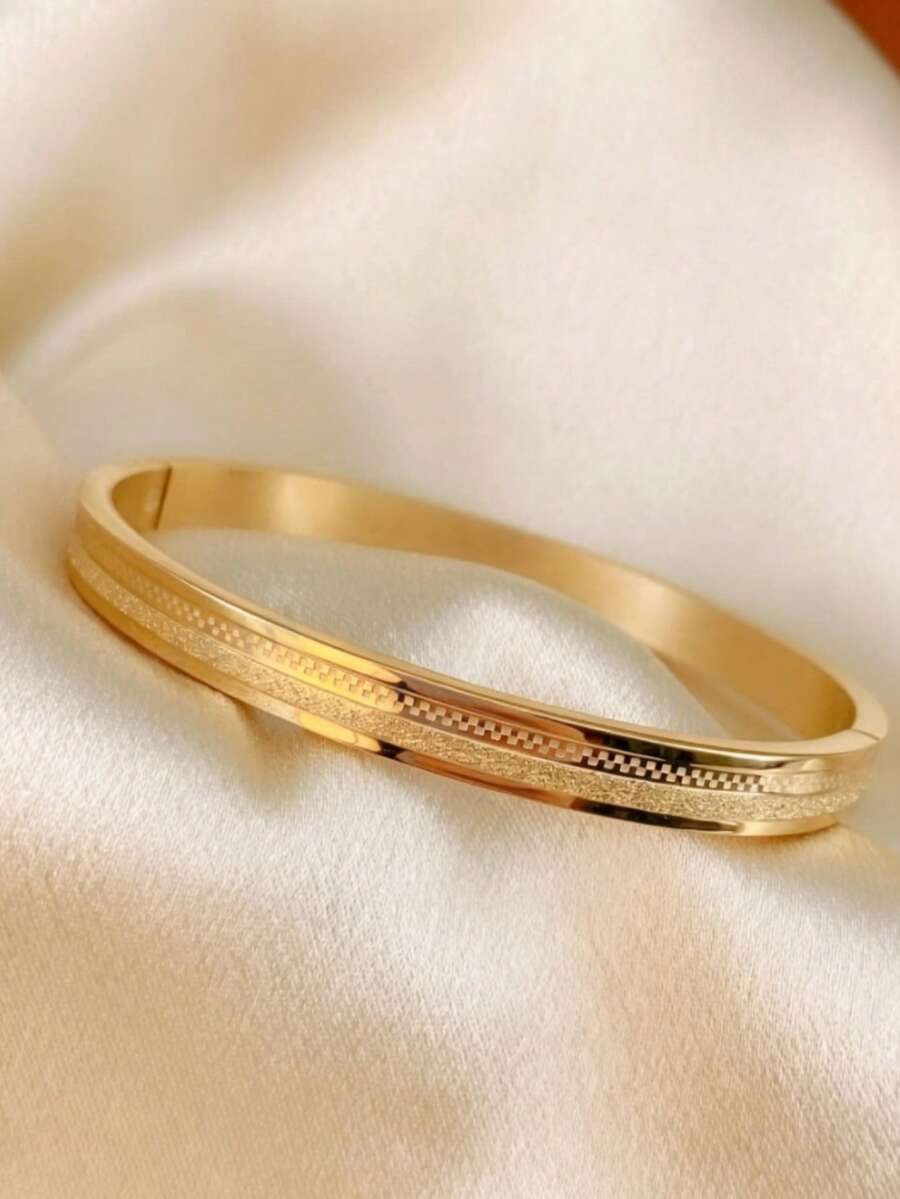 奢华高端哑光金色不锈钢女士手链,日常配饰 - 金黃色 - 查看 1
