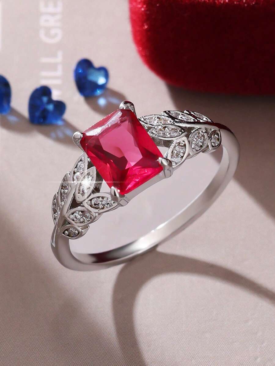1枚奢华高品质闪亮优雅合成红宝石戒指,适合女性和女孩佩戴,非常适合约会、日常佩戴和作为高级珠宝。 - 銀色 - 查看 1