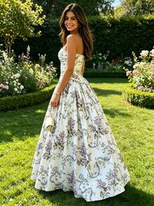 2026 Spring New Women's Clothing:-Border European And American Dresses, Elegant Printed Large-Sleeve Strap Gown - 圖片色 - 查看 5