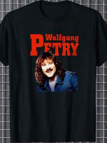 Camiseta Gráfica para Hombre Wolfgang Petry |   Camiseta blanca para amantes de la música con el diseño del cantante y compositor alemán Wolfgang Petry.Adecuado para todas las estaciones, corte regular y perfecto para conciertos y vestimenta informal. - Negro - Ver 6