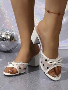 Giày sandal cao gót đế dày mũi tròn dành cho nữ, sandal hở mũi gợi cảm gót nhọn kiểu dáng nhỏ nhắn mùa xuân/hè mới, sandal thắt nơ. - trắng - Xem 4