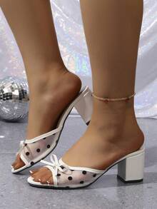 Giày sandal cao gót đế dày mũi tròn dành cho nữ, sandal hở mũi gợi cảm gót nhọn kiểu dáng nhỏ nhắn mùa xuân/hè mới, sandal thắt nơ. - trắng - Xem 5