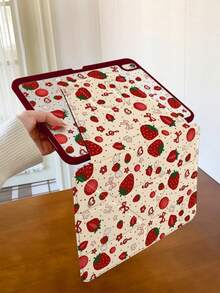 Funda con estampado de lazo de fresa, cubierta protectora acrílica giratoria 360° sin imanes, soporte plegable en forma de Y, a prueba de golpes, activación/suspensión automática, compatible con iPad 11 2025/Air 2026/Pro 11/13 Series, estilo lindo y femenino, para estudio/oficina/viajes - Burdeos - Ver 5
