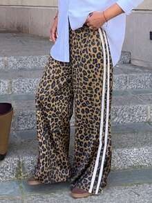 Soltrb Leopard Print Loose Fit Women Pants - Khaki - View 3