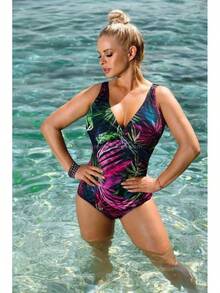 Traje de baño retro sin mangas con estampado floral de una pieza 2020 con almohadillas para el pecho - fluorescencia - Ver 7