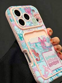 1pc Butterfly & Starfish Decor Card Holder Lanyard Protective Phone Case, Shock-Absorbing, Suitable For IPhone 17 Pro Max/16 Pro Max/15 Pro/15/14 Pro Max/16 Plus/14 Pro/14/13 Pro Max/13 Pro/13/12 Pro Max/12 11, Suitable As Gift For Boyfriend/Girlfriend - Pink - View 3