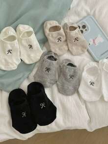5雙女款隱形防滑透氣可愛蝴蝶結船襪，適合春夏穿著 - 彩色 - 查看 8