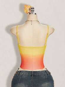 Top informal de tirantes con escote en V, dobladillo con volantes y estampado floral rosa para vacaciones' - Multicolor 2 - Ver 2