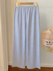 Pantalones a rayas rosas para mujer, vacaciones de verano - Azul - Ver 2