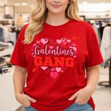 Women's Short Sleeve Cotton Graphic T-Shirt, Casual Style, Heart Print, Loose Fit, For Valentine's Day, Various Sizes - 紅色 - 查看 12