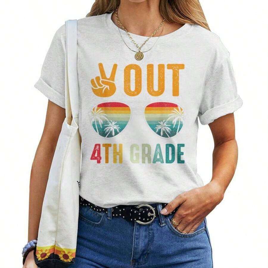 Camiseta Retro de Graduación de 4º Grado para Mujer, Transpirable y Cómoda - Blanco - Ver 1