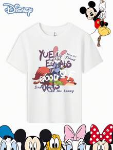 Disney T-Shirt Short Sleeves Are Made Of 100% Pure Cotton FabricGirls Short Sleeve T Shirt White Zootopia Judy Hopps And Nick Wilde Print With Text Yell Equals Good Vibes Don't Be Afraid With The Bunny Disney Channel Theme Party WearGifts Suitable For Girls - trắng - Xem 2