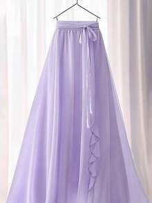 Women's Solid Color Elegant Floral Lace/Ruffle Waist Tie Draped Maxi A-Line Skirt Summer - Lilac Purple - View 5