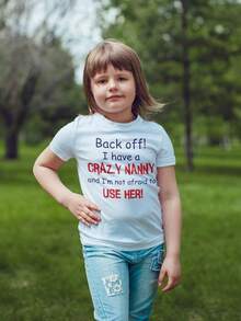Camiseta divertida para niños con estampado de "Cálmate, tengo una niñera loca", regalo divertido para abuelas, camisetas básicas de manga corta para mujer, camisetas clásicas de cuello redondo, sudadera de algodón suave y grueso, ropa casual transpirable de secado rápido. - Blanco - Ver 1